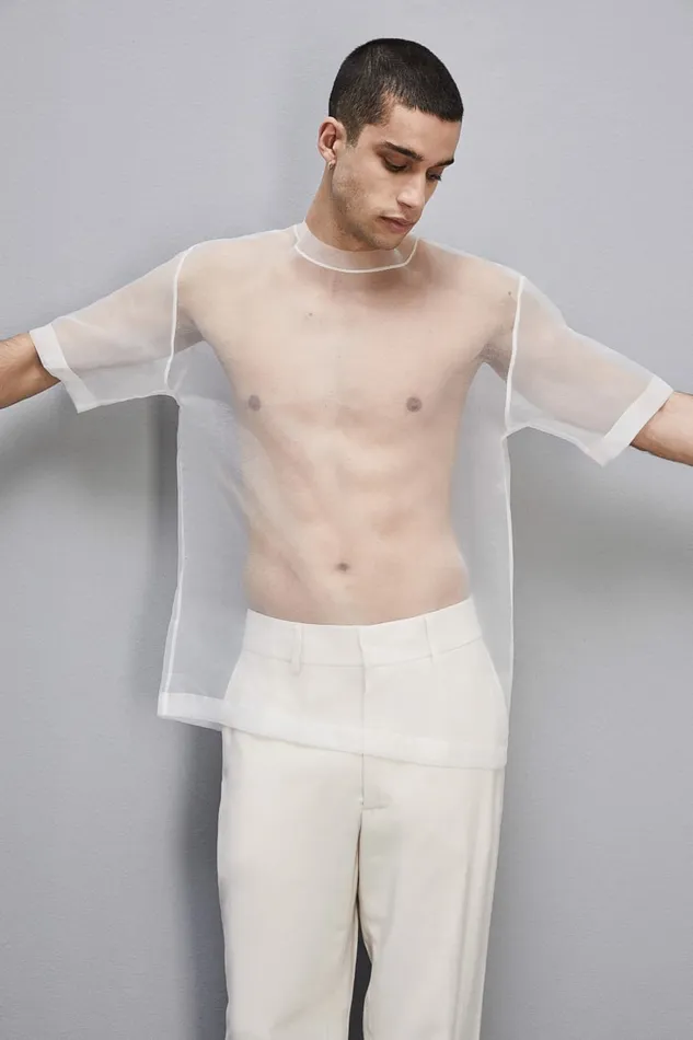 Patrizia Pepe Tops and Shirts Boxy Short Sleeve TShirt With Raw Cut Hem White 8211 Men