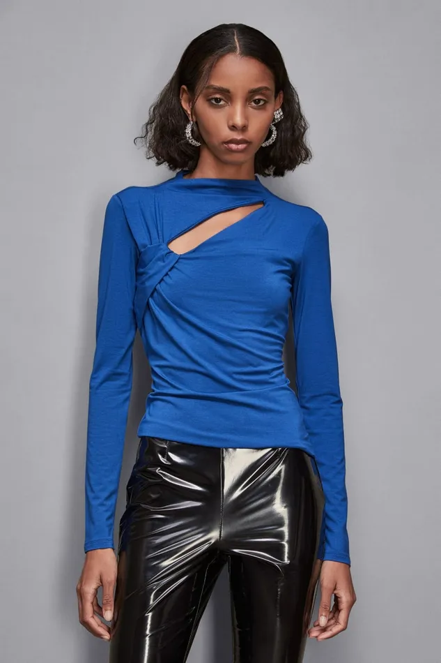 Patrizia Pepe Tops CutOut Sweater With Draping Blue 8211 Women