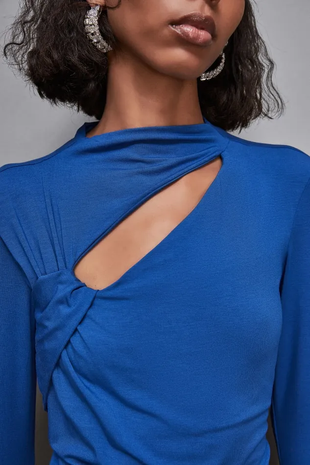 Patrizia Pepe Tops CutOut Sweater With Draping Blue 8211 Women