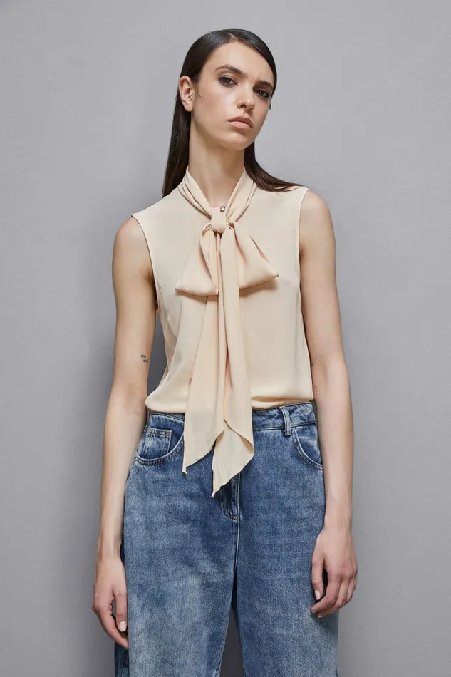 Patrizia Pepe Tops Essential Crepe Top Beige 8211 Women