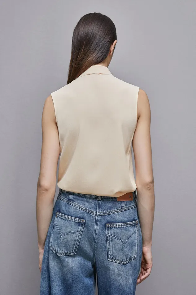 Patrizia Pepe Tops Essential Crepe Top Beige 8211 Women