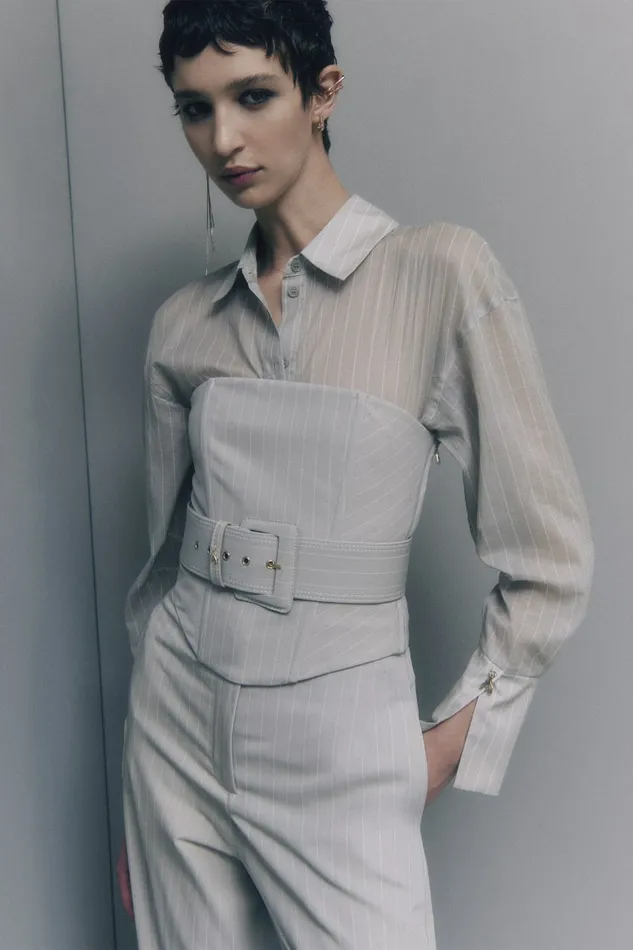 Patrizia Pepe Tops Flannel Pinstripe Bustier Top Grey 8211 Women
