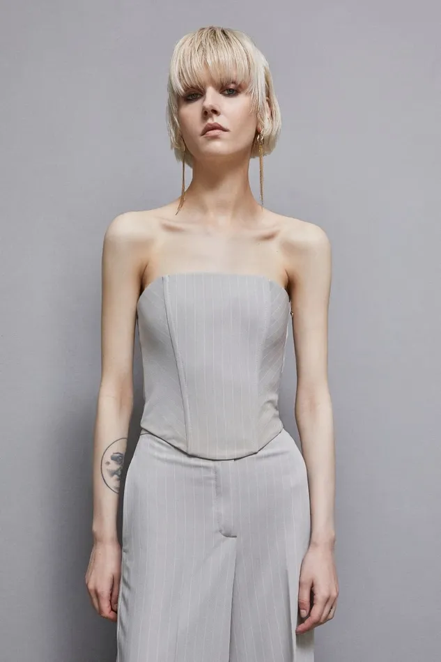 Patrizia Pepe Tops Flannel Pinstripe Bustier Top Grey 8211 Women