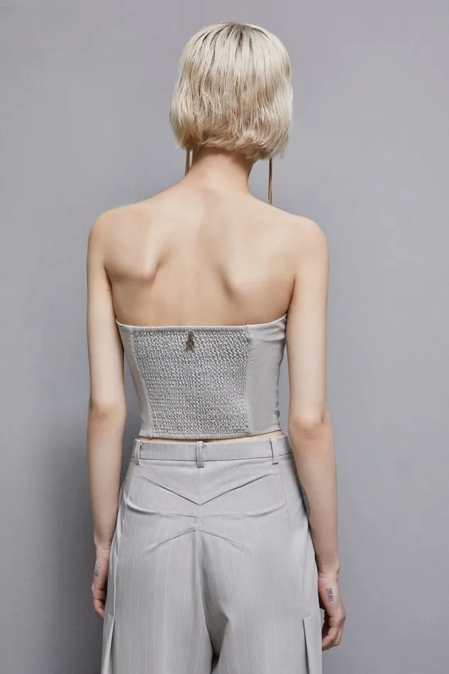 Patrizia Pepe Tops Flannel Pinstripe Bustier Top Grey 8211 Women