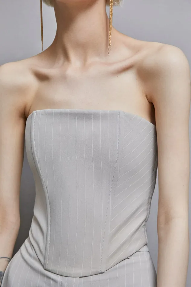 Patrizia Pepe Tops Flannel Pinstripe Bustier Top Grey 8211 Women