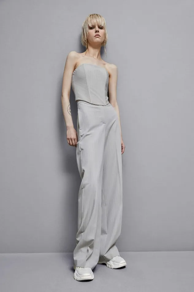 Patrizia Pepe Tops Flannel Pinstripe Bustier Top Grey 8211 Women
