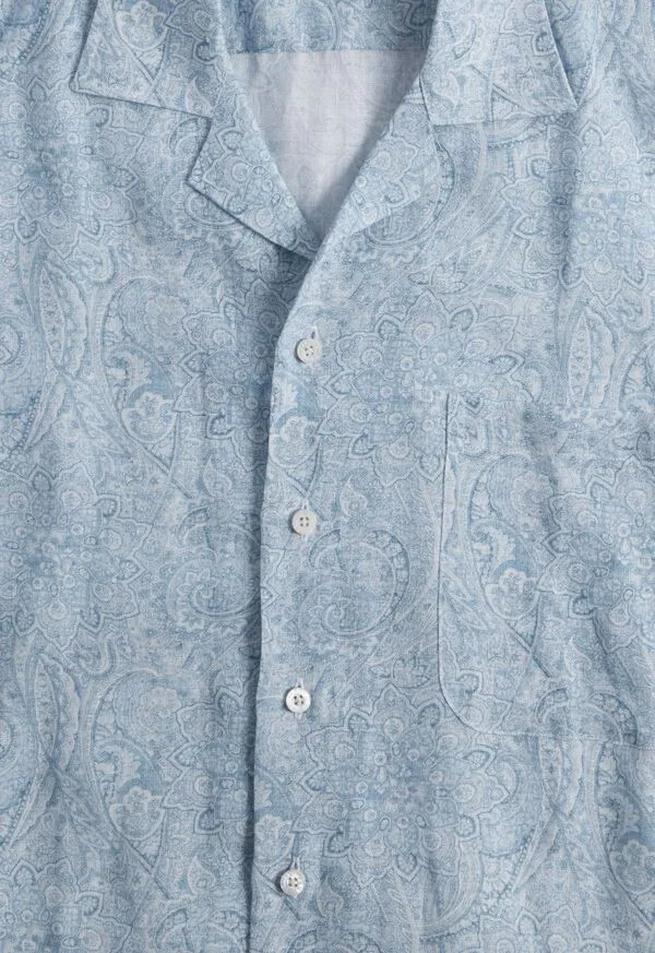 Paulstuart Sport Shirts Mens Linen Paisley Print Camp Shirt Light Blue Paulstuart Sport Shirts Mens Linen Paisley Print Camp Shirt Light Blue