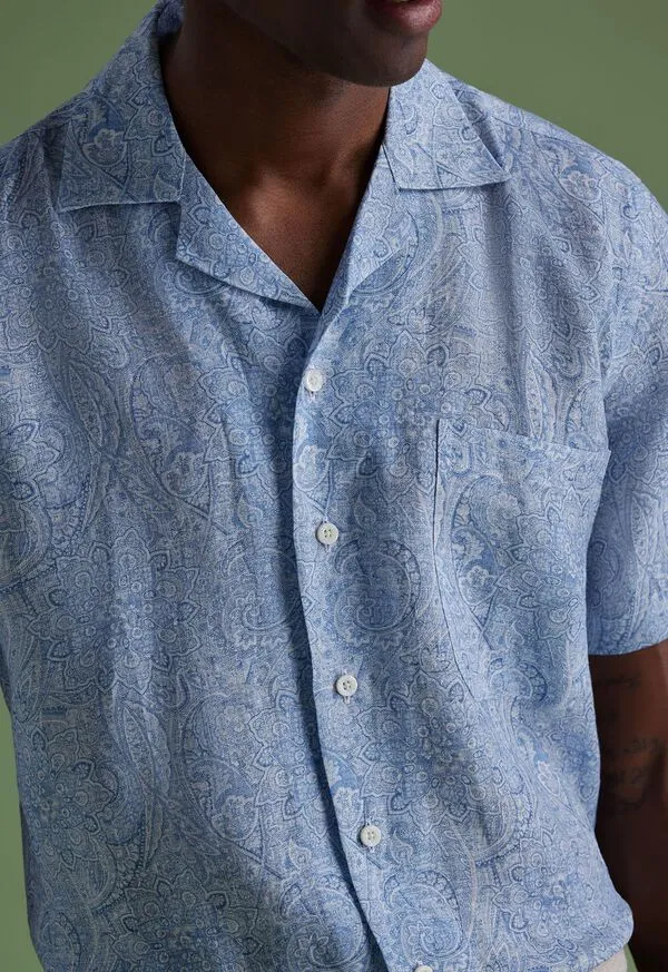 Paulstuart Sport Shirts Mens Linen Paisley Print Camp Shirt Light Blue Paulstuart Sport Shirts Mens Linen Paisley Print Camp Shirt Light Blue
