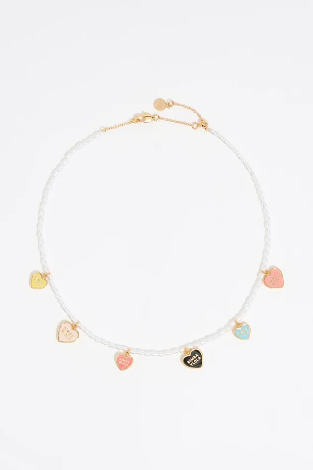 Pearl And Multicolor Heart Logo Necklace Gold Women Bimba Y Lola Necklaces