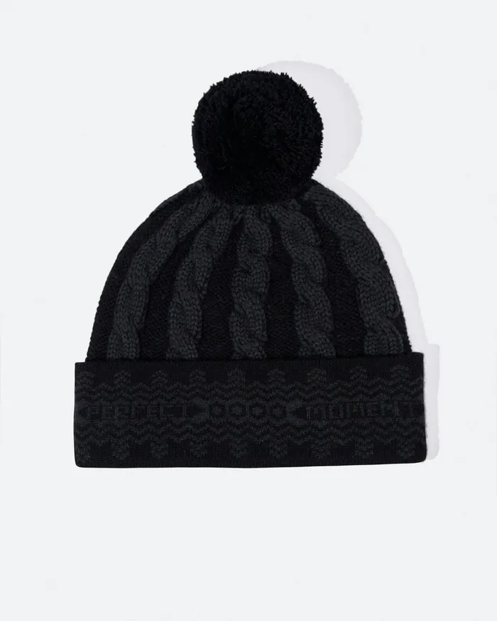 Perfect Moment Cable Knit Merino Wool Beanie Black Women Accessories