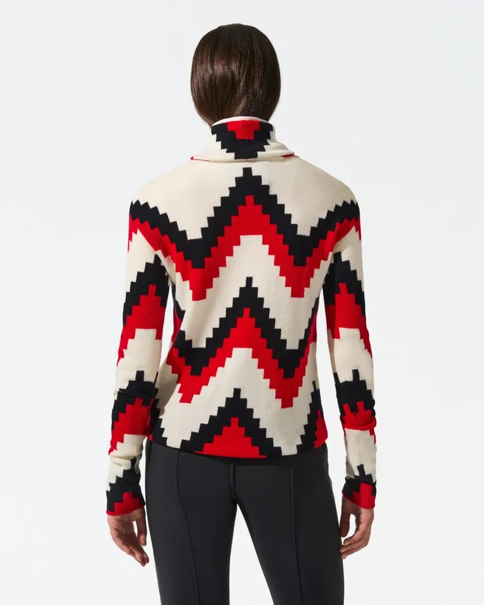 Perfect Moment Chevron Merino Wool Turtleneck Sweater Red Women Tops