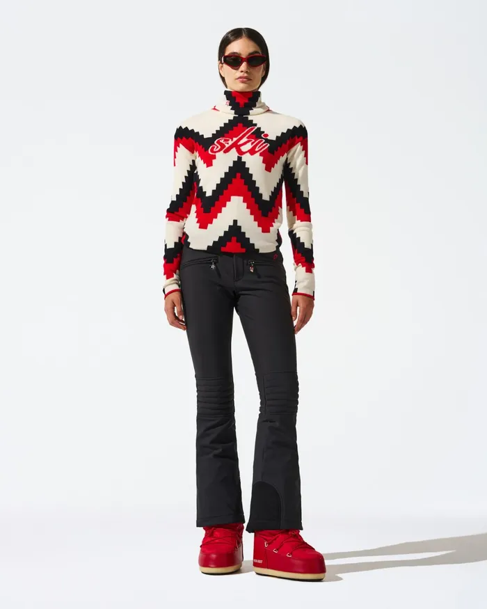 Perfect Moment Chevron Merino Wool Turtleneck Sweater Red Women Tops