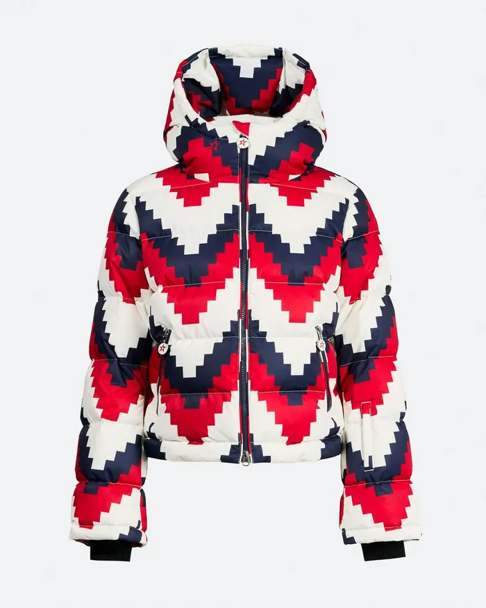 Perfect Moment Chevron Polar Flare Down Jacket White and Red Women Jackets