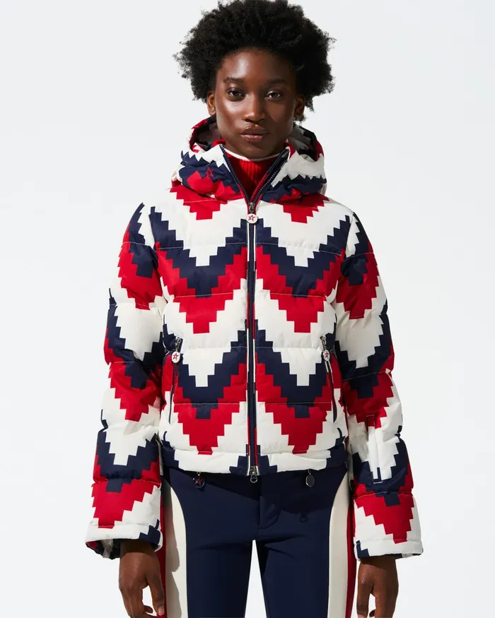 Perfect Moment Chevron Polar Flare Down Jacket White and Red Women Jackets