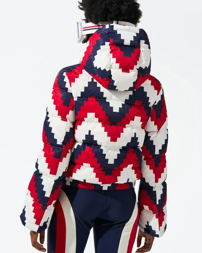 Perfect Moment Chevron Polar Flare Down Jacket White and Red Women Jackets