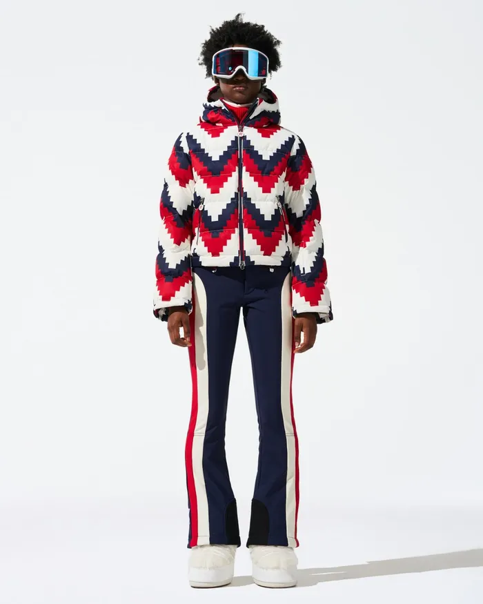 Perfect Moment Chevron Polar Flare Down Jacket White and Red Women Jackets