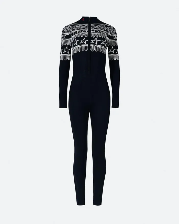 Perfect Moment IntarsiaKnit Merino Wool Jumpsuit Black Women Jumpsuits