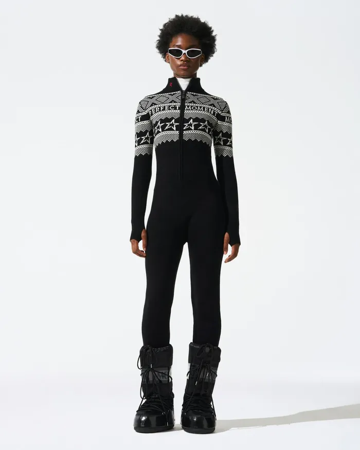 Perfect Moment IntarsiaKnit Merino Wool Jumpsuit Black Women Jumpsuits