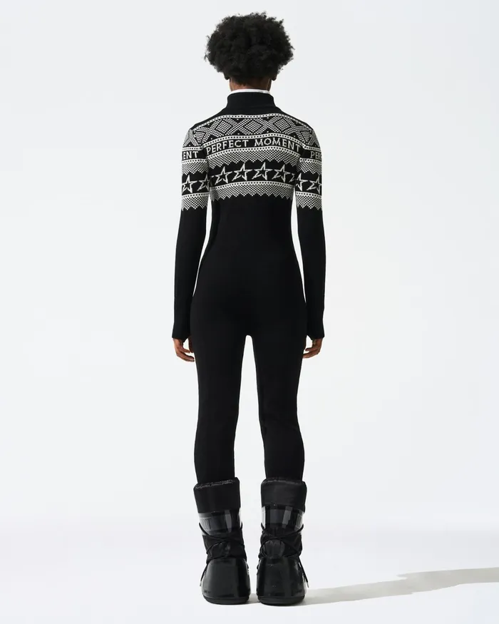 Perfect Moment IntarsiaKnit Merino Wool Jumpsuit Black Women Jumpsuits