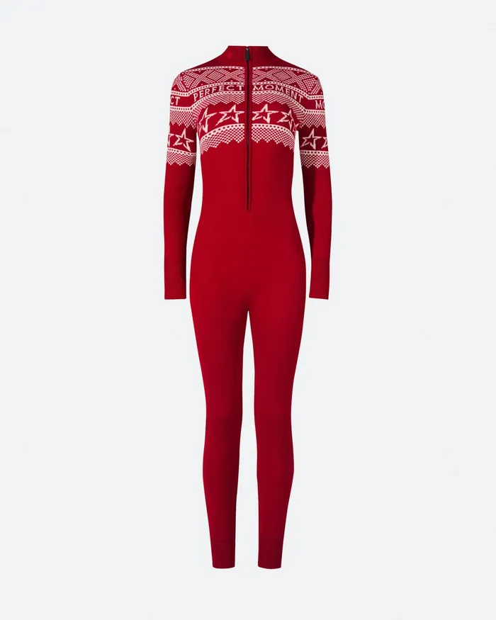 Perfect Moment IntarsiaKnit Merino Wool Jumpsuit Red Women Jumpsuits