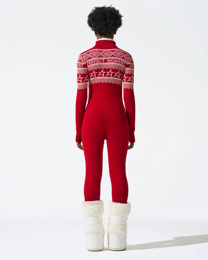 Perfect Moment IntarsiaKnit Merino Wool Jumpsuit Red Women Jumpsuits