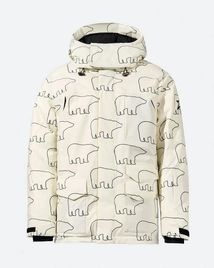 Perfect Moment Max Down Parka Jacket White and Black 8211 Bear Print Men Jackets