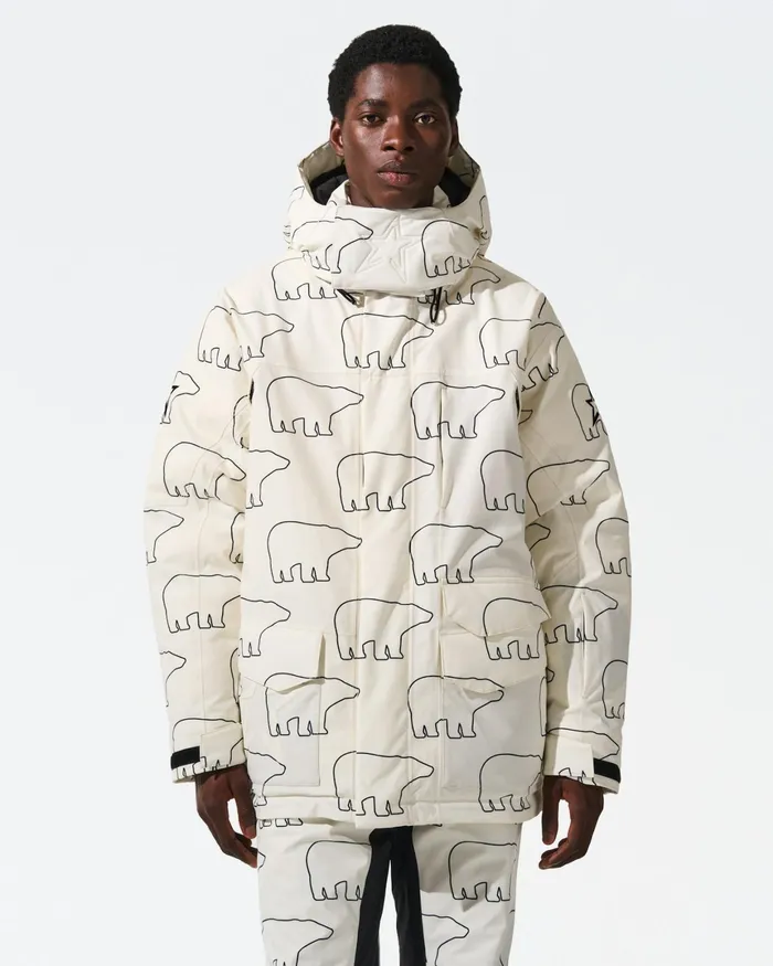 Perfect Moment Max Down Parka Jacket White and Black 8211 Bear Print Men Jackets