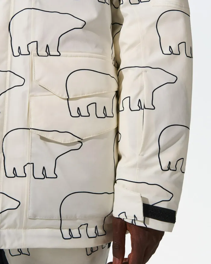 Perfect Moment Max Down Parka Jacket White and Black 8211 Bear Print Men Jackets
