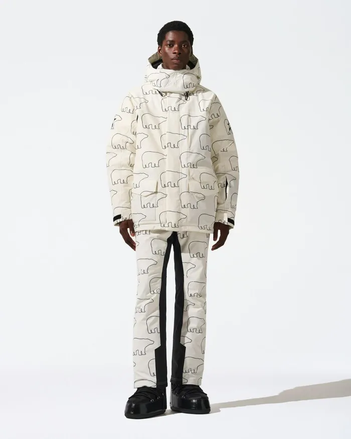 Perfect Moment Max Down Parka Jacket White and Black 8211 Bear Print Men Jackets