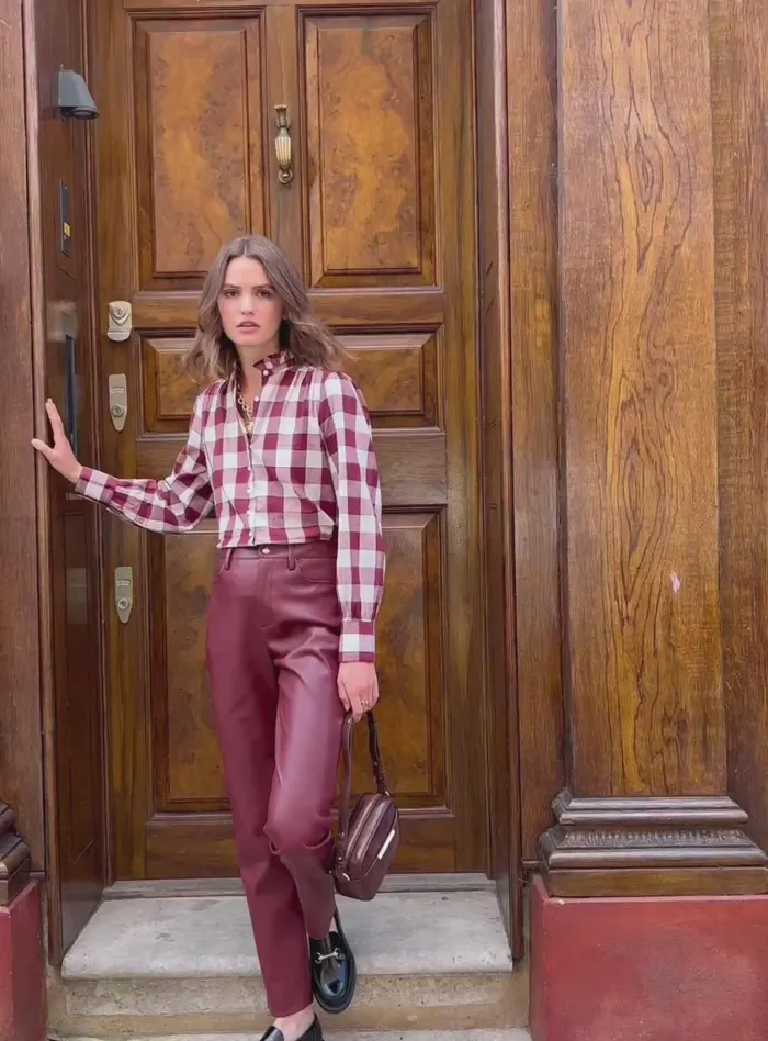 Petite Mendigote Tops Blouses Fw24 Top A Carreau Tabatha Bordeaux 8211 Women