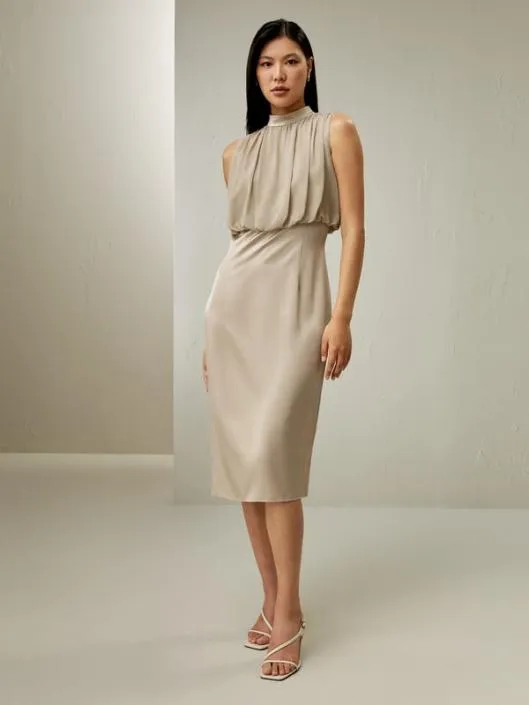 Pleated Sleeveless Midi Silk Dress Women Jumpsuits Lilysilk Dresses