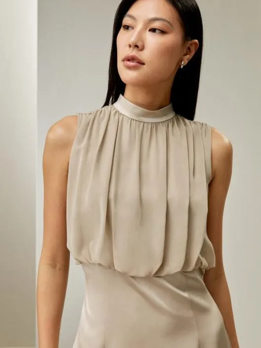 Pleated Sleeveless Midi Silk Dress Women Jumpsuits Lilysilk Dresses