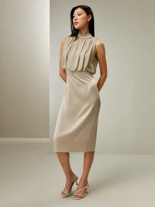 Pleated Sleeveless Midi Silk Dress Women Jumpsuits Lilysilk Dresses