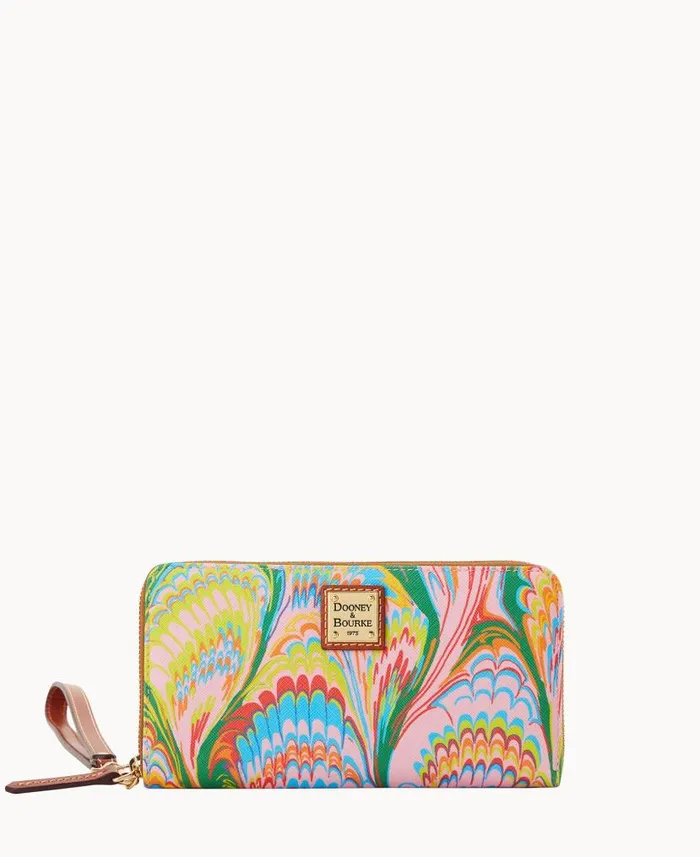 Plumes Large Zip Around Wristlet Pink ManWoman Dooney and Bourke Wallets