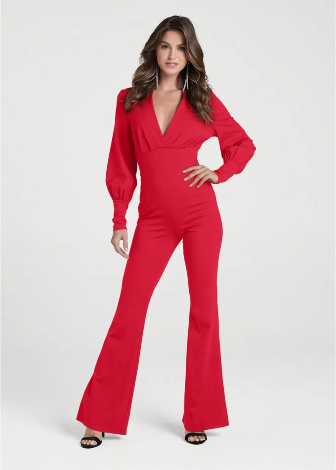 PLUNGING NECKLINE JUMPSUIT Red Women VENUS Occasion Jumpsuits and Rompers