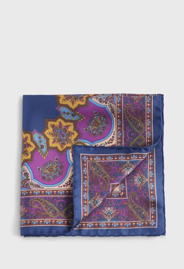 Pocket Squares Mens Silk Twill Paisley Pocket Square Navy Paulstuart