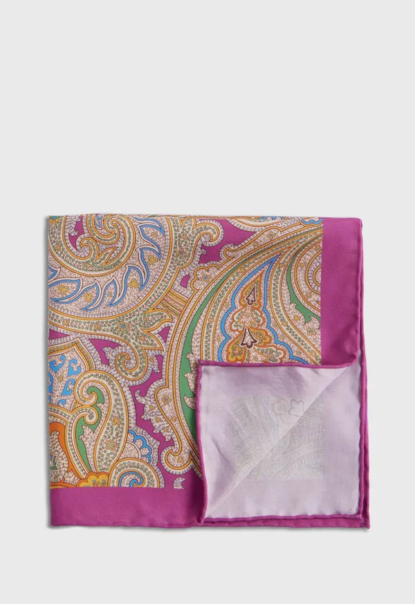 Pocket Squares Paulstuart Mens Habotai Silk Summer Paisley Pocket Square Berry