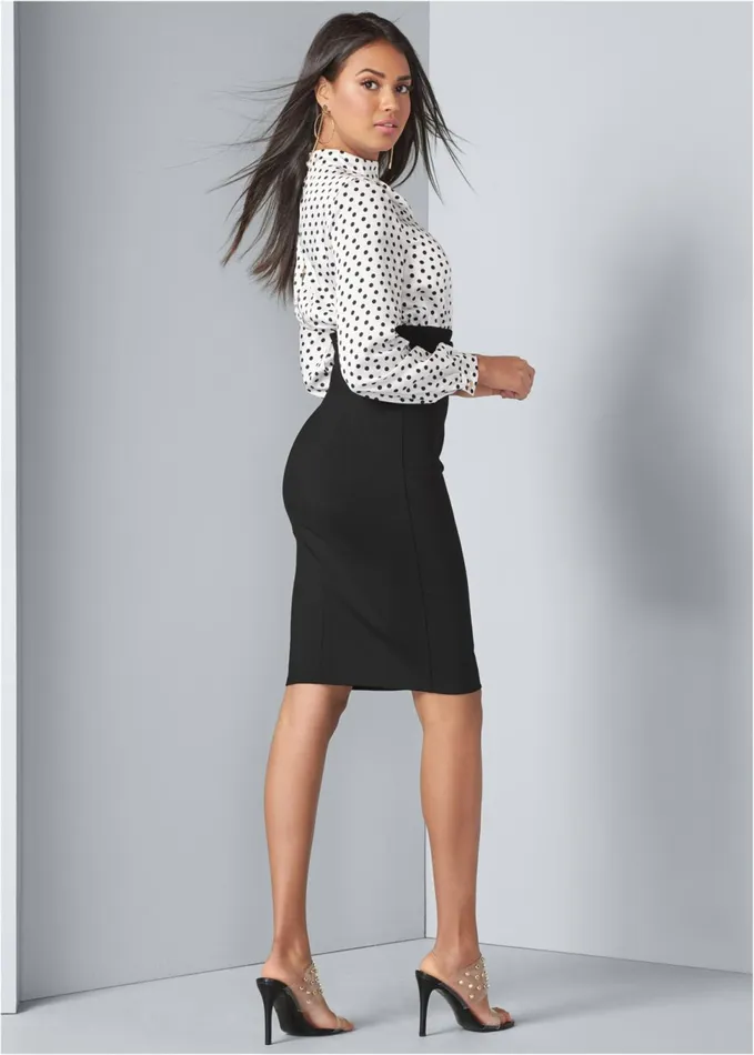 POLKA DOT TWOFER DRESS White and Black Women VENUS Midi Dresses
