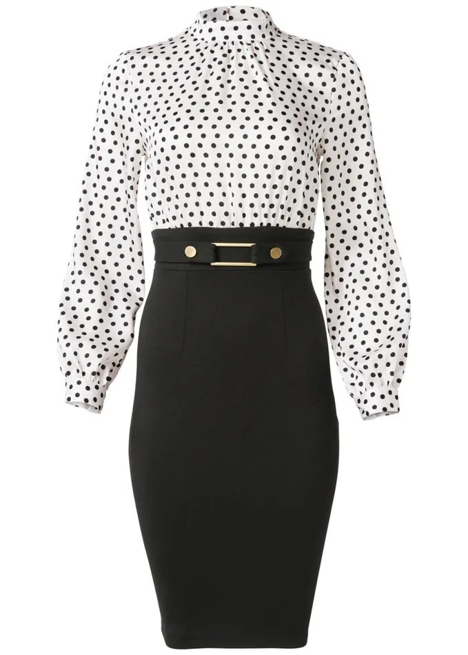 POLKA DOT TWOFER DRESS White and Black Women VENUS Midi Dresses