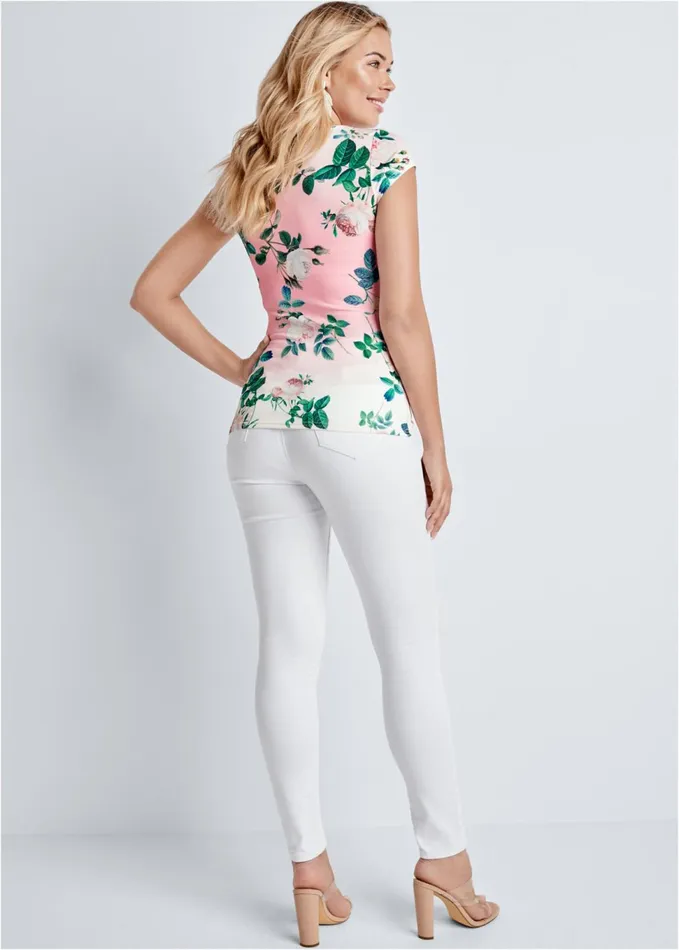 PRINTED SQUARE NECK TOP Pink Multi Women VENUS Casual Tops