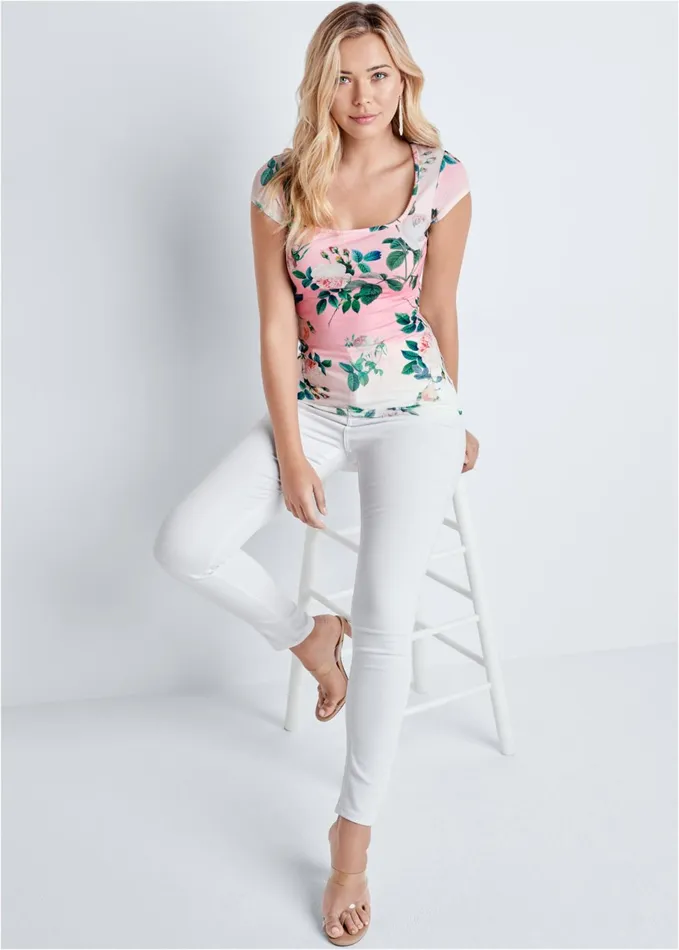 PRINTED SQUARE NECK TOP Pink Multi Women VENUS Casual Tops