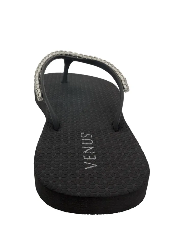 Rhinestone FlipFlop Sandals Black Women VENUS Sandals and Wedges