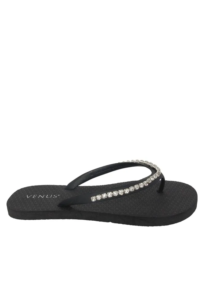 Rhinestone FlipFlop Sandals Black Women VENUS Sandals and Wedges