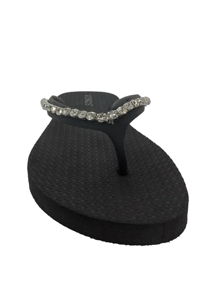 Rhinestone FlipFlop Sandals Black Women VENUS Sandals and Wedges