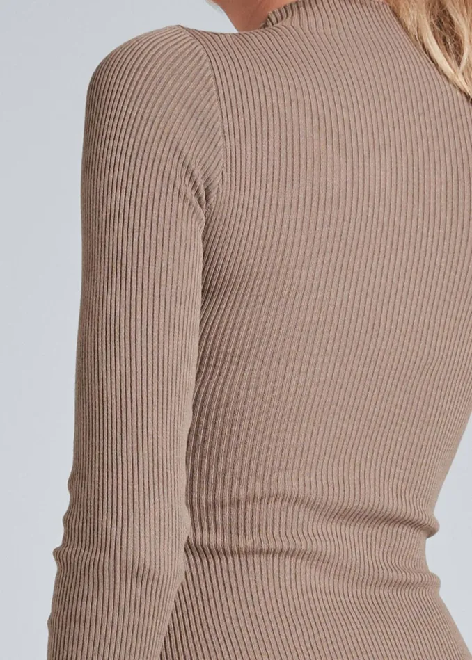 RIBBED BUTTON DETAIL DRESS Taupe Women VENUS Midi Dresses