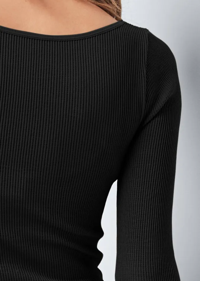 RIBBED MESH SEAMLESS TOP Black Women VENUS Casual Tops