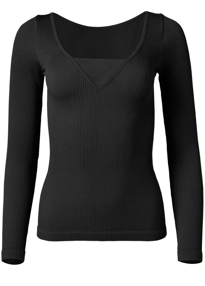 RIBBED MESH SEAMLESS TOP Black Women VENUS Casual Tops