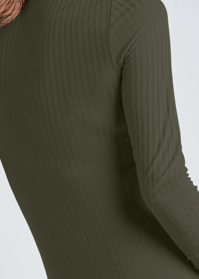 Ribbed Mockneck Long Dress Olive Women VENUS Sundresses