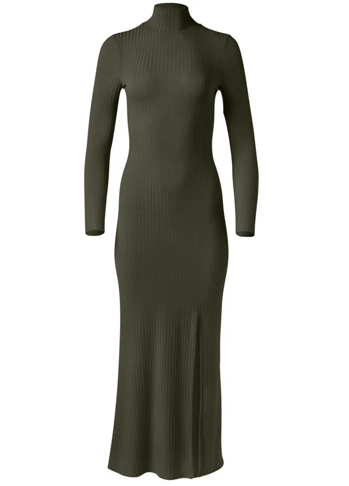 Ribbed Mockneck Long Dress Olive Women VENUS Sundresses