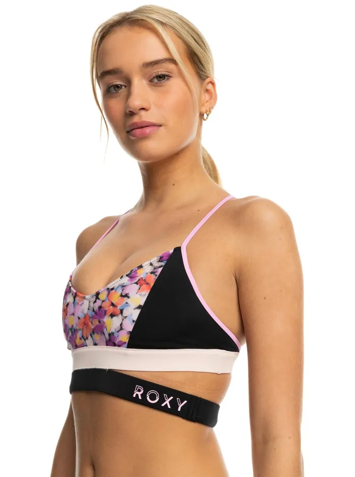 Roxy Active Swimsuits Roxy Active Bralette Bikini Top Anthracite Swim Blooms 8211 Women